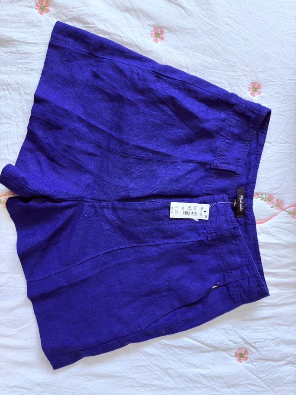NWT Madewell Pintucked 100% Linen Shorts Cobalt Blue Size 00